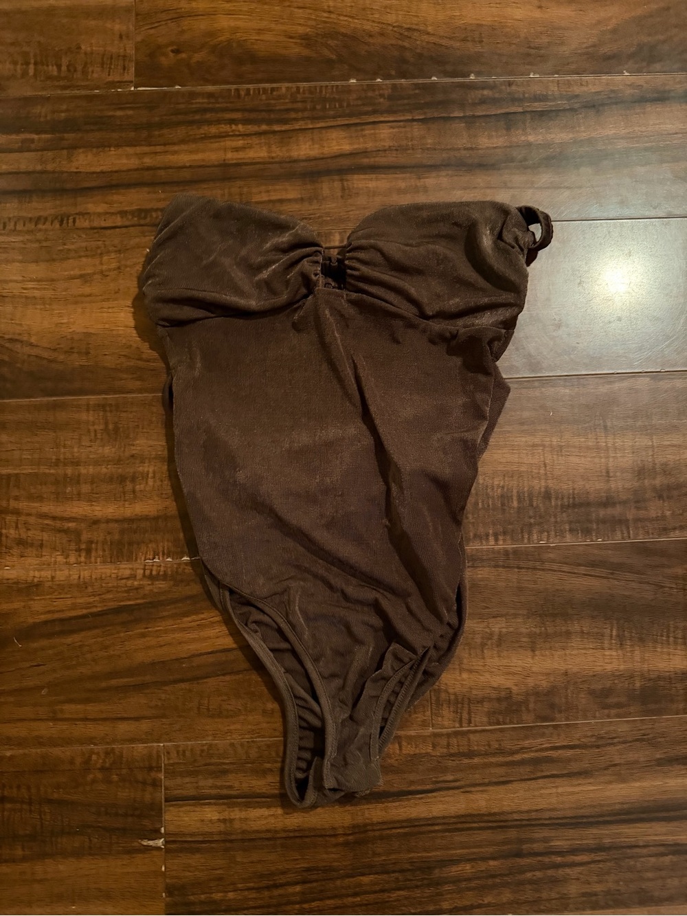 Strapless bodysuit in Dark Brown with open bag